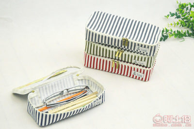【素樸時光ZAKKA雜貨文具收納盒條紋控棉麻筆袋雙拉鏈文具軟盒批發廠家直銷20*8.5*4CM】滑縣素樸時光工藝品廠 - 產品庫